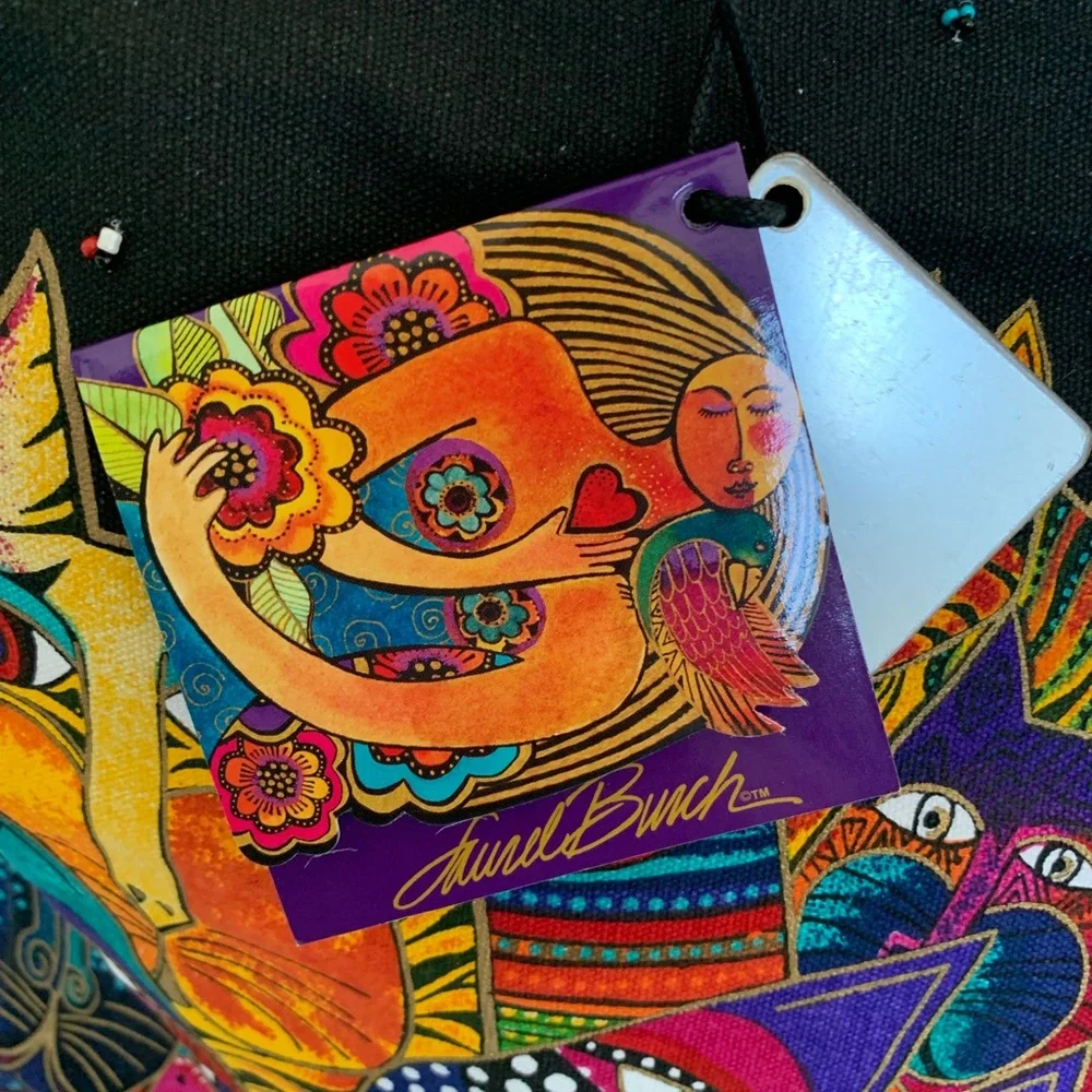 LAUREL BURCH Tote Bag Cat Faces Art Large Colorful Boho Style Shoulder Bag NWT - Picture 13 of 16